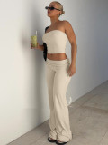 Women Fall Solid Strapless Top and Bell Bottom Long Pants Two-piece Set