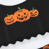 Halloween pumpkin print sleeveless suspender top and shorts Pajama two-piece suit