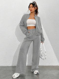 Spring autumn two-piece trendy solid color zipper long sleeve loose top elastic sweatpants two-piece set