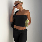 Women Fall Solid Strapless Top and Bell Bottom Long Pants Two-piece Set