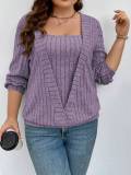 Women Solid Ribbed V-neck long sleeve top