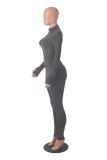 Autumn Winter solid color long sleeve tight slim casual zipper sports jumpsuit