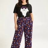 Halloween skull and spider web print pocket trousers