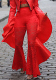 Fashion Women's Sexy high waist Ruffle See-Through Lace Pants