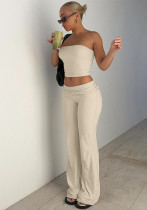 Women Fall Solid Strapless Top and Bell Bottom Long Pants Two-piece Set