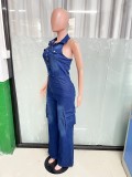 Women stretch denim jumpsuit