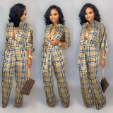 Women Printed Long Sleeve Jumpsuit with Belt