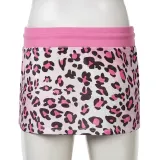 Street leopard Print Long Sleeve zipper Hoodie Drawstring Mini skirt Two-piece Set