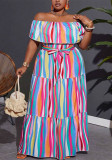 Women's clothing printing Off Shoulder Plus Size maxi dress