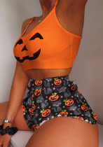 Women's Summer Halloween Pirnted two piece Pajama Set