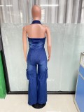 Women stretch denim jumpsuit