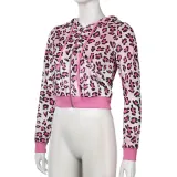 Street leopard Print Long Sleeve zipper Hoodie Drawstring Mini skirt Two-piece Set