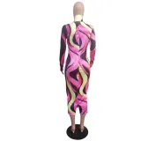 Women's Autumn Winter Painted Print Long Sleeve Slim Dress