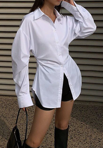 Women Spring autumn solid color Long Sleeve Slim Fit Long Sleeve Shirt