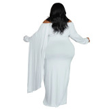 Plus Size Women Off Shoulder Long Sleeve Gathered Dress