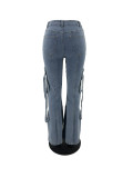 Women Style Street Stretch Denim Bell Bottom Cargo Pants