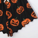 Halloween pumpkin print sleeveless suspender top and shorts Pajama two-piece suit