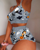 Women's Summer Halloween Pirnted two piece Pajama Set