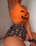 Women's Summer Halloween Pirnted two piece Pajama Set