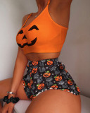 Women's Summer Halloween Pirnted two piece Pajama Set