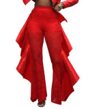 Fashion Women's Sexy high waist Ruffle See-Through Lace Pants