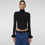 Women high-neck Double Layers long-sleeved top