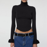 Women high-neck Double Layers long-sleeved top