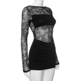 Summer Women solid lace see-through sexy bodycon dress