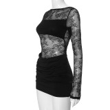 Summer Women solid lace see-through sexy bodycon dress