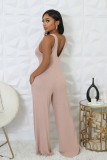 Women Stretch Ribbed Long Sleeve Top and Jumpsuit Two-piece Set