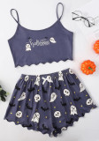 Halloween Women Halloween Printed Ghost Print Suspender Top and Shorts Two-piece Set