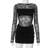 Summer Women solid lace see-through sexy bodycon dress