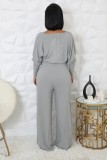 Women Stretch Ribbed Long Sleeve Top and Jumpsuit Two-piece Set