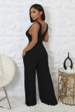 Women Stretch Ribbed Long Sleeve Top and Jumpsuit Two-piece Set