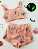 Halloween Women Luminous Flannel Casual Two-piece Set