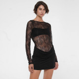 Summer Women solid lace see-through sexy bodycon dress