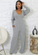 Women Stretch Ribbed Long Sleeve Top and Jumpsuit Two-piece Set