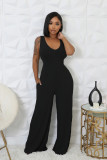 Women Stretch Ribbed Long Sleeve Top and Jumpsuit Two-piece Set