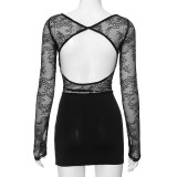 Summer Women solid lace see-through sexy bodycon dress