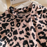 Women Long Sleeve Leopard Print Sexy Patchwork Mesh Bodysuit