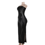 Autumn Chic Slim Fit Wings Beaded Strapless Women Long Dress