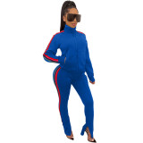 Fashion High Collar Stripe Casual Sports Suit Autumn And Winter Tracksuit