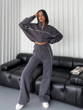 Casual Tracksuit Long Sleeve Turtleneck Zipper Long Sleeve Sports Top Striped Trousers