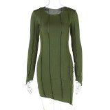 Women's Fashion Sexy Solid Color Long Sleeve Casual Dress