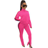 Fashion High Collar Stripe Casual Sports Suit Autumn And Winter Tracksuit