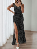 Chic Split Formal Party Long Sequin Evening Dress