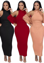 Women's Long Sleeve Coat Solid Color Sleeveless Slim Dress Two-Piece Set