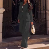 Autumn And Winter Fashion Casual Solid Color Blazer Straight Trousers Two Piece Suit For Women