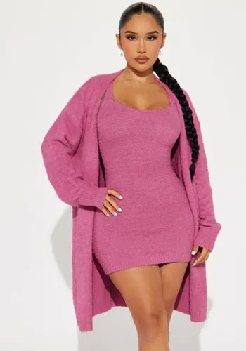 Women's Fashion Casual Solid Color Strap Knitting Dress Cardigan Two-Piece Set