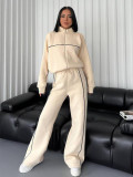 Casual Tracksuit Long Sleeve Turtleneck Zipper Long Sleeve Sports Top Striped Trousers
